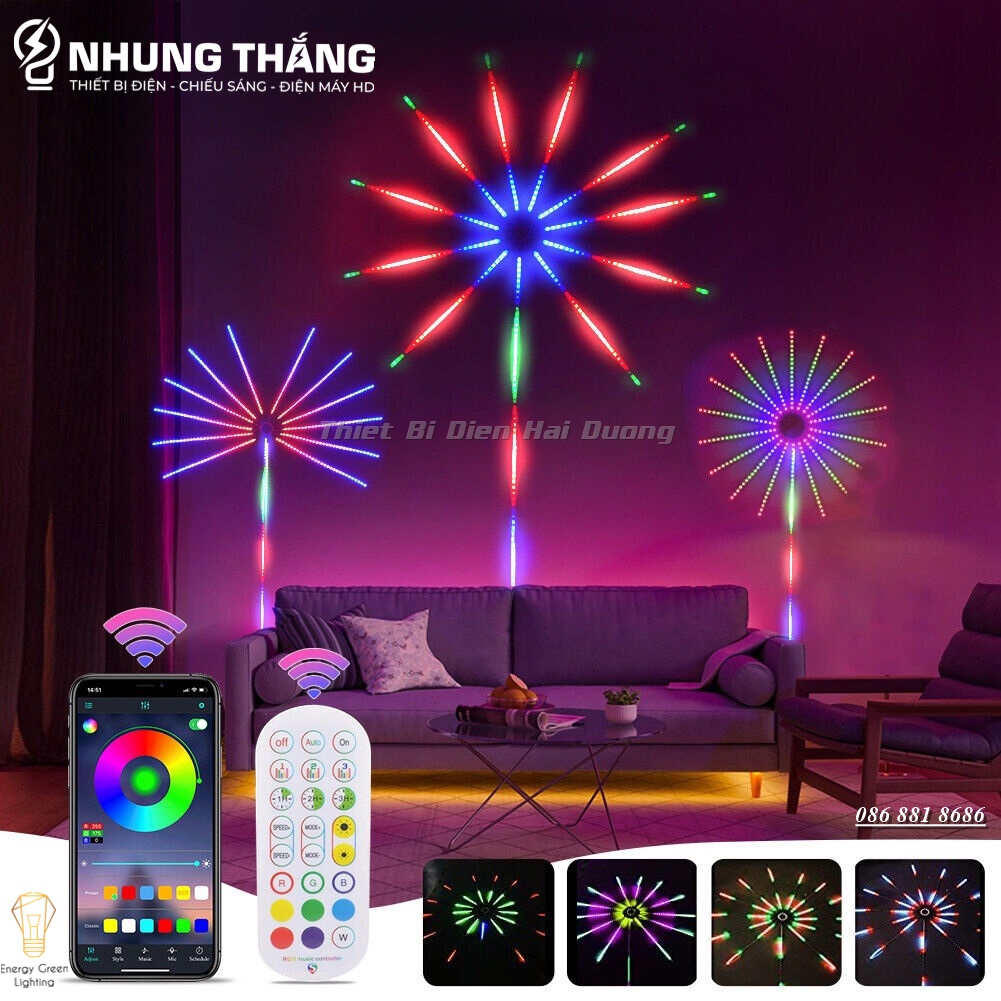 Đèn Led P háo Hoa Trang Trí DL-295 - Cảm Ứng Âm Thanh Nháy Theo Nhạc - Có Khiển Và Điều Chỉnh Qua APP Điện Thoại - Có Video