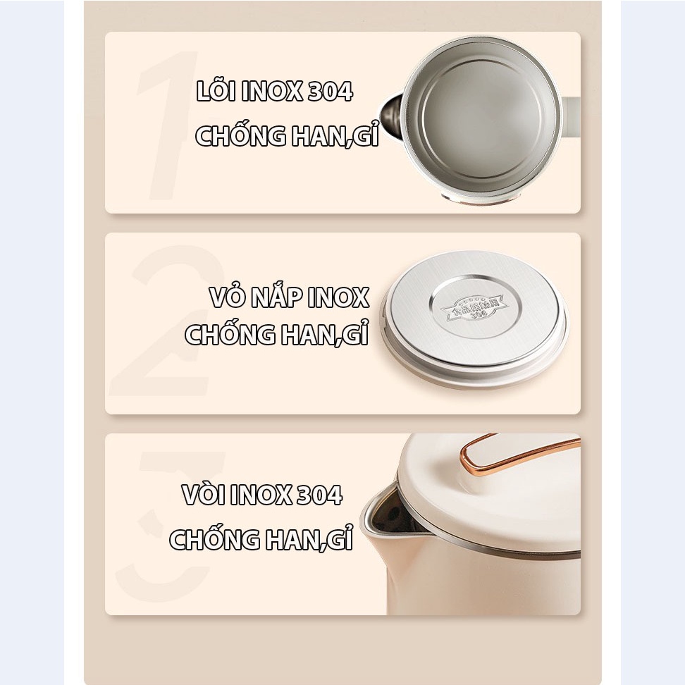 Ấm đun nước siêu tốc gia đình khử Clo trong nước giữ nhiệt 48H GUESMI