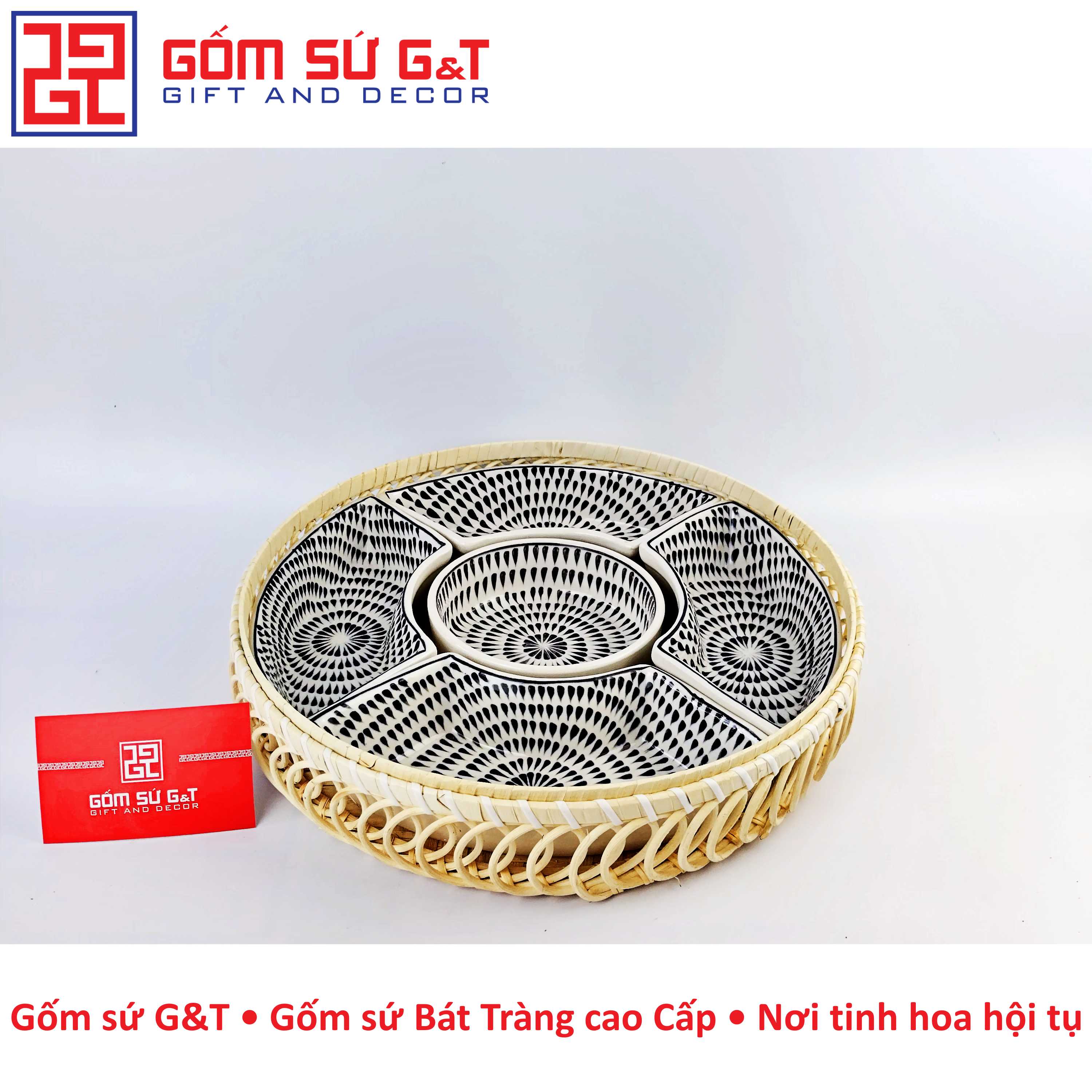 Khay mứt tết vẽ hạt mưa Gốm Sứ G&T