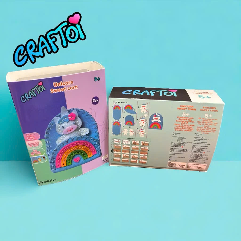 KIM NHỰA Bộ Thủ Công Trẻ Tự Làm Thú Bông 5+ UNICORN SWEET CORN Craftoi Felt DIY Sewing toy with safety needle