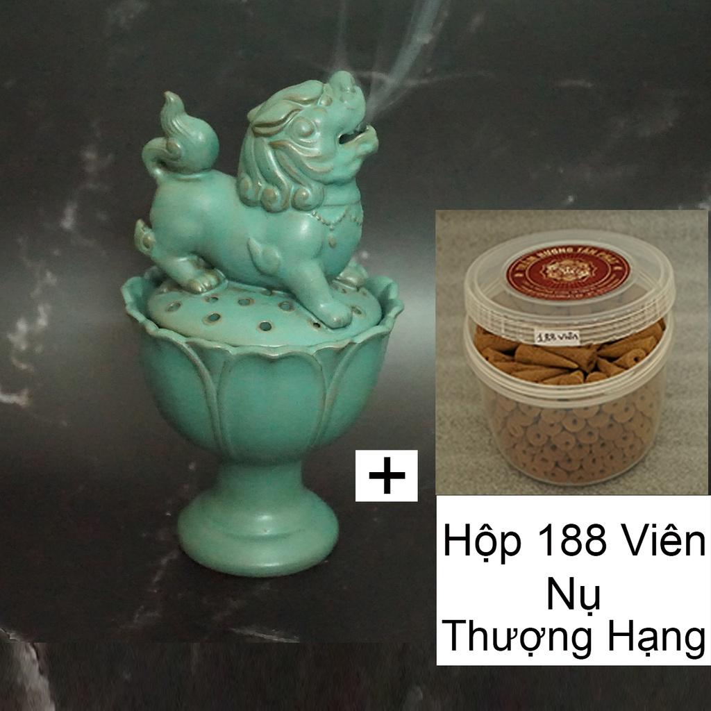 Đỉnh Sư Tử xông Trầm Hương nhả khói màu Xanh cực đẹp