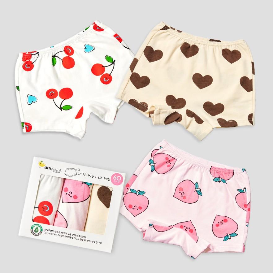 Set 3 quần chip đùi cho bé gái U6002 - Unifriend Hàn Quốc, Cotton Organic