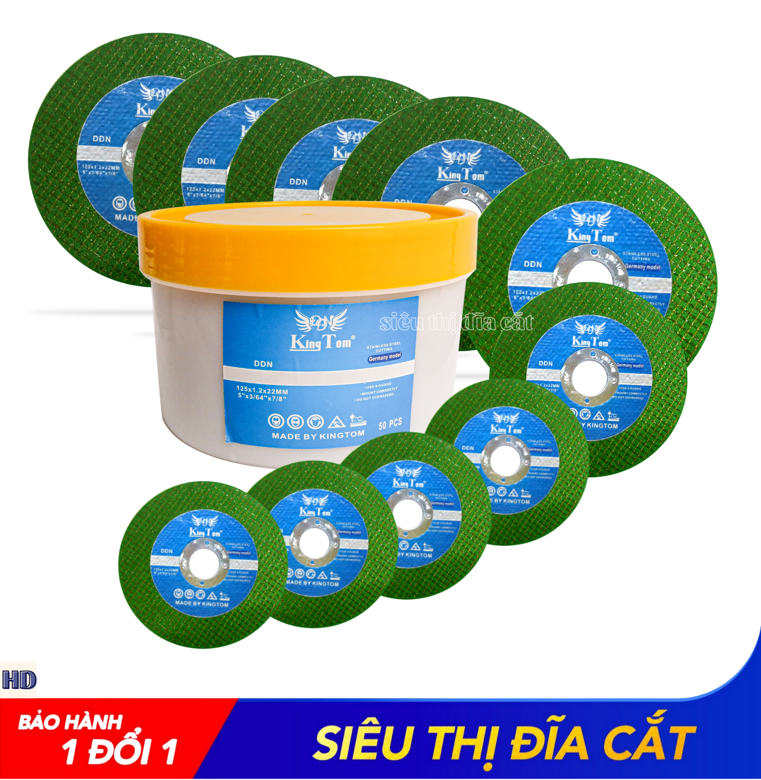 Đá Cắt KingTom Xanh 125x1.2x22mm - Lẻ 10 Viên, Cắt Sắc Bén Và Hạn Chế Bụi