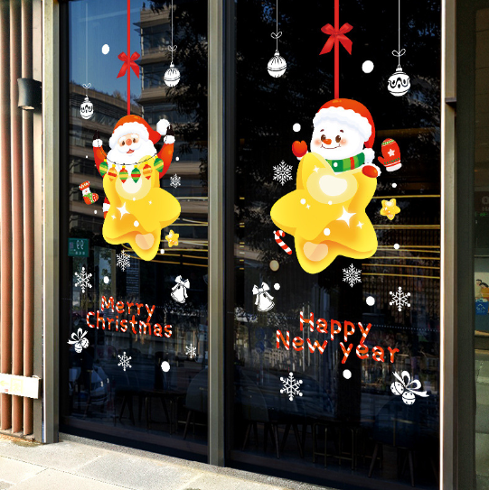 Decal trang trí Noel - Người tuyết và ông già Noel trên ngôi sao