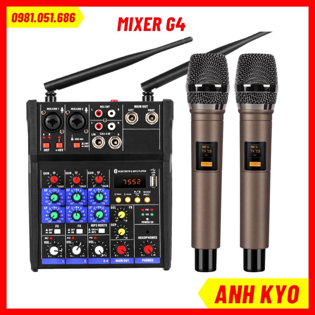 Mixer G4 có tặng kèm 2 tay mic không dây cao cấp, có thể kết nối ra loa kéo, âm ly sử dụng dễ dàng bảo hành 12 tháng