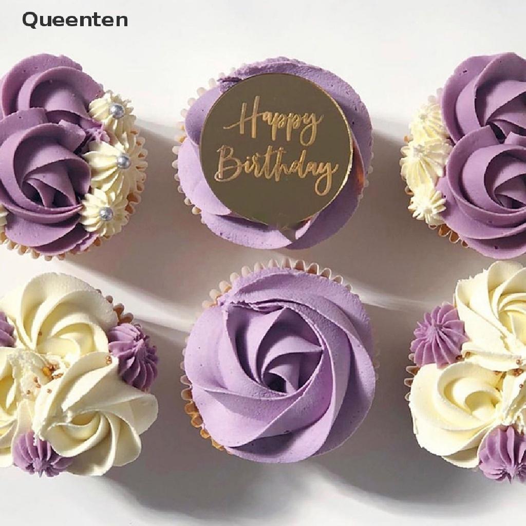 Queenten Happy Birthday Cupcake Topper Acrylic Rose Gold Circle Cake Topper New QT