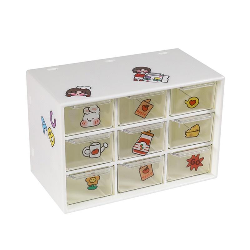 Tủ nhựa mini 9 ngăn đựng trang sức, phụ kiện decor bàn học tặng kèm sticker siêu xinh - Kệ 9 ngăn đựng đồ mini để bàn