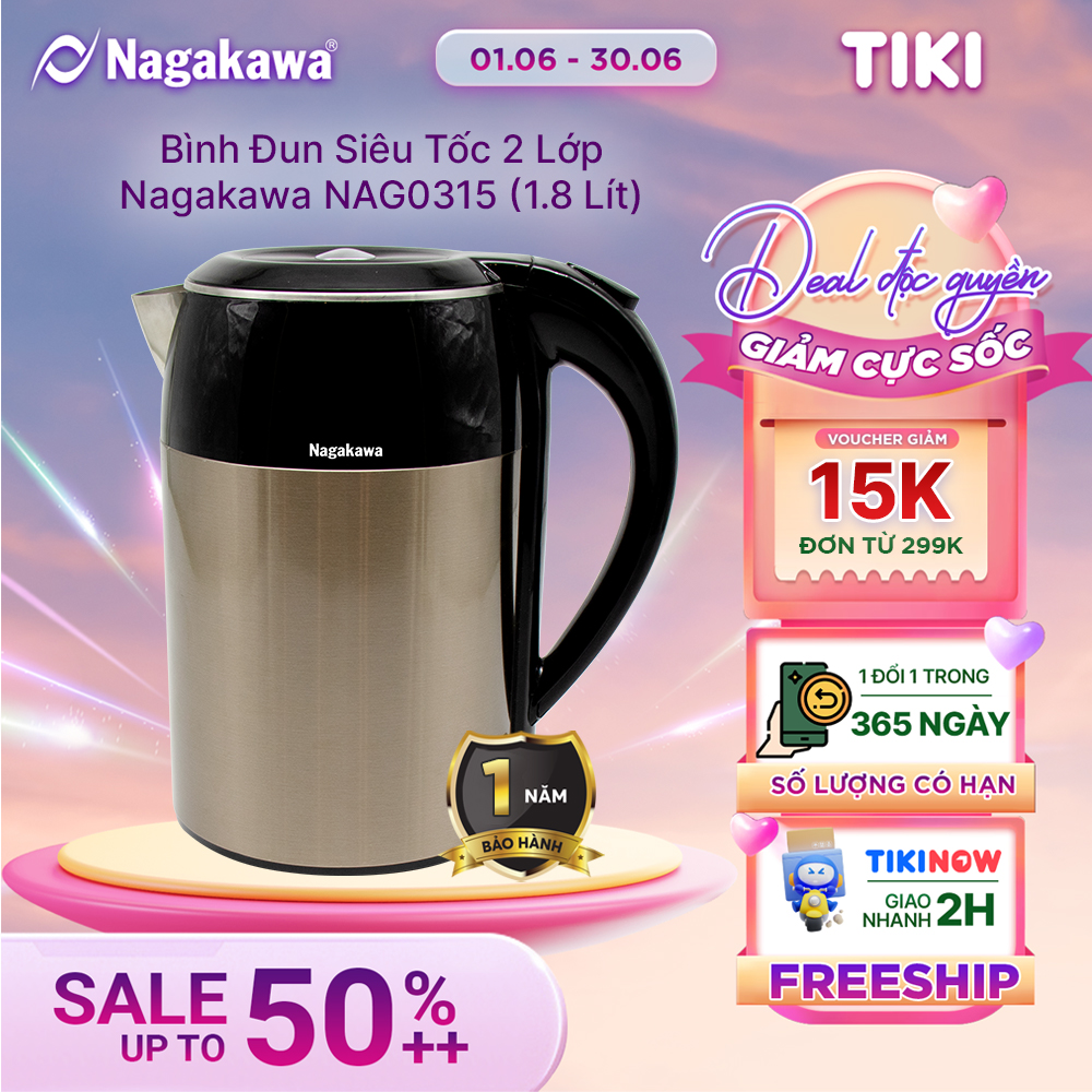 Bình Đun Siêu Tốc 2 Lớp Nagakawa NAG0315 (1.8 Lít)