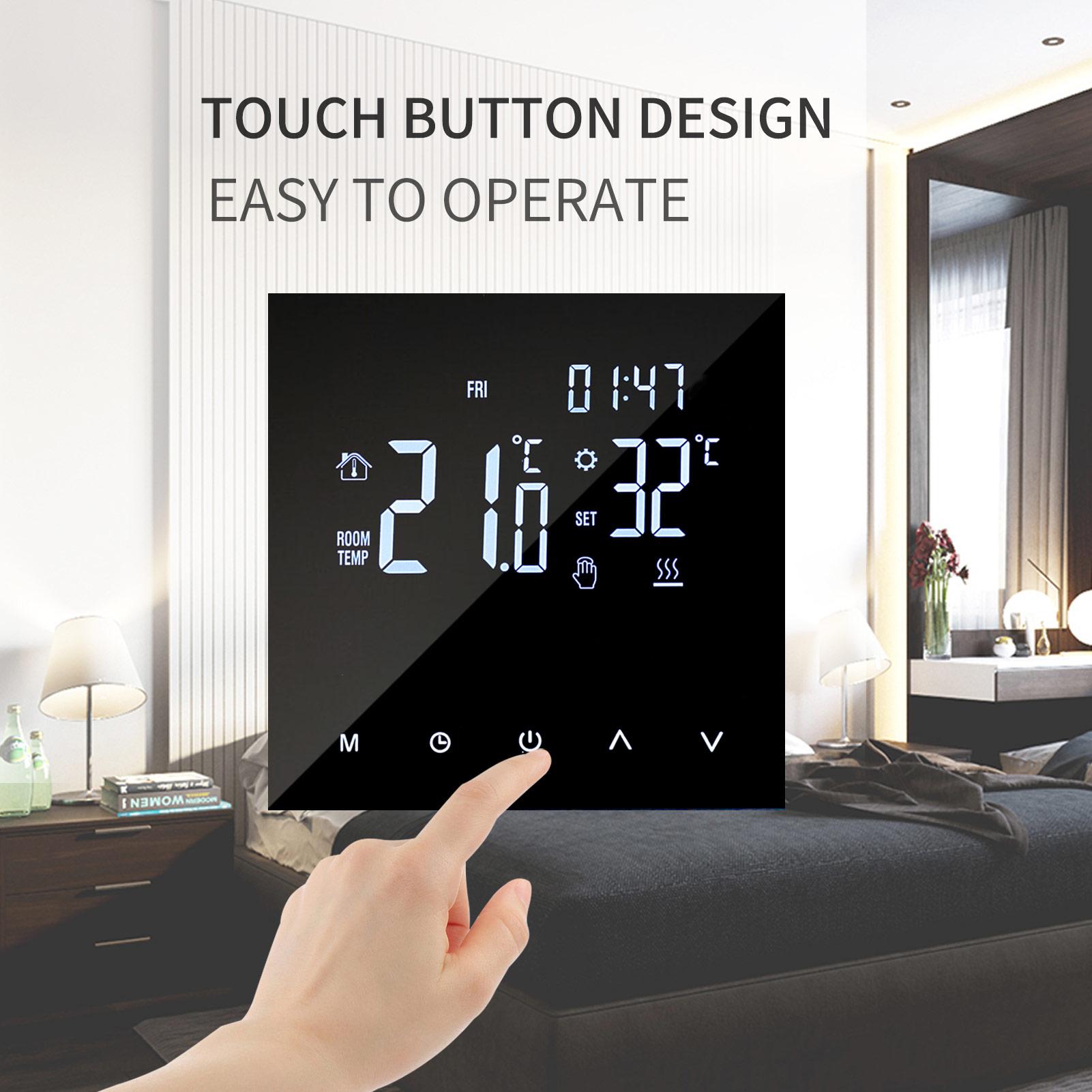 WIFI Smart Heating Thermostat Digital Temperature Controller Mobile Phone APP Control Touchscreen LCD Display Week Programmable Water Floor Heating & Gas Boiler Thermostat Anti-freeze for Home School Office Hotel SmartLife APP Control