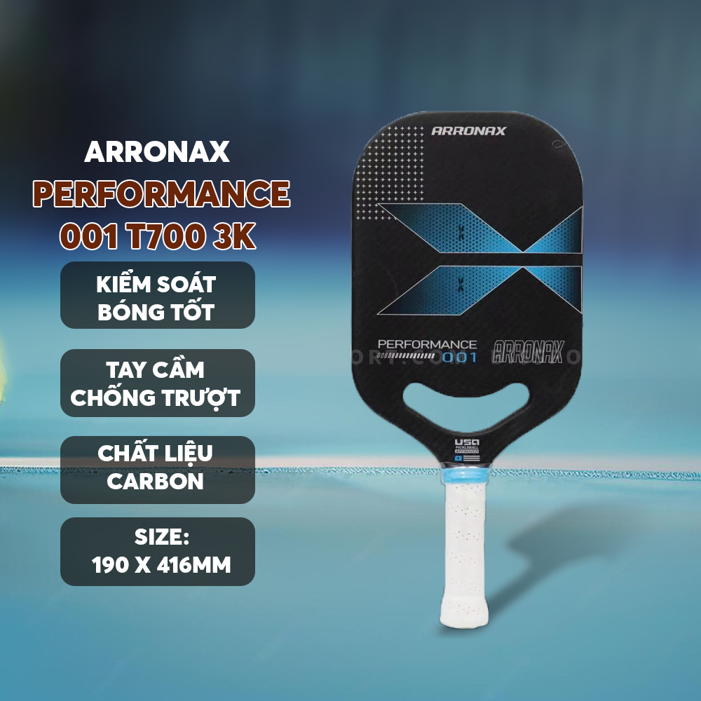Vợt Pickleball Cao Cấp  Arronax Performance 001 T700 3k - Màu Đen Xanh - Ổn Định Tốt