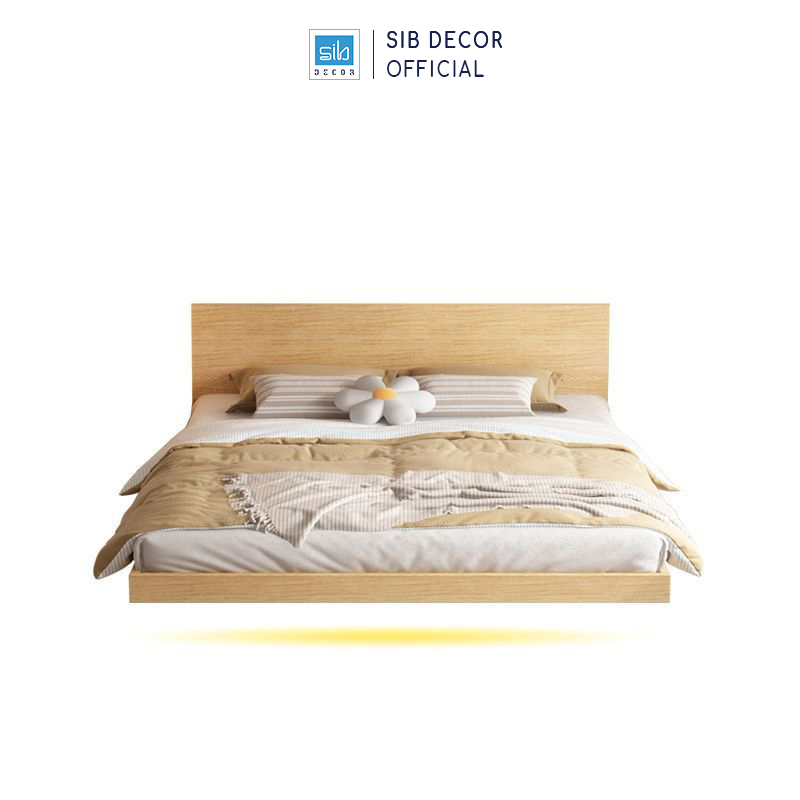 Giường Ngủ Tatami Tối Giản Hiện Đại Màu Trắng Có Đèn LED SIB Decor GN31