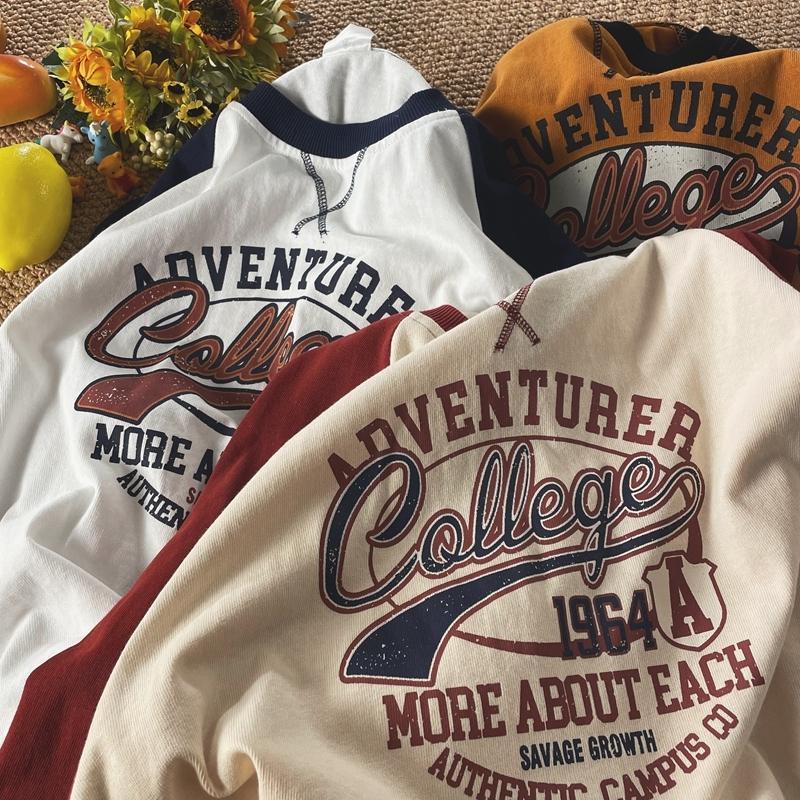 Áo Thun Raglan Tay Dài Dáng Rộng Phong Cách Retro 3 Kiểu Cho Nam Giới Size L-4Xl - Trắng