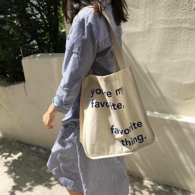 TÚI TOTE VẢI VINTAGE TÚI VẢI KEM BE ĐÁY VUÔNG