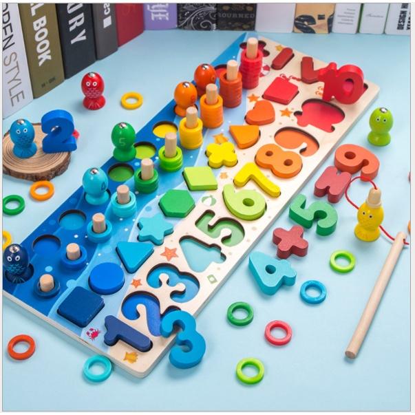 Đồ chơi bảng chữ số xếp hình gỗ phát triển trí tuệ cho bé học đếm - bảng câu cá bàng gỗ 4 dòng giúp bé vừa học vừa chơi