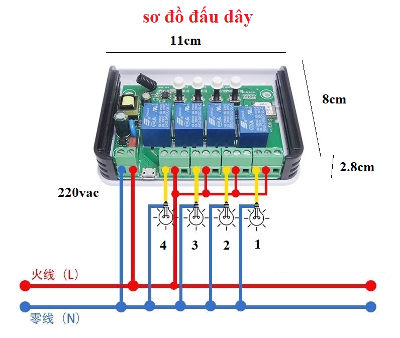 Công tắc thông minh điều khiển qua wifi 4 kênh dùng app Ewelink smart, Công tắc điều khiển từ xa qua điện thoại dùng Wifi - 4G- Remote