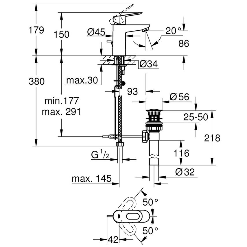 Vòi Chậu Grohe BauEdge S-Size 32819000, Vòi Sen, Chất Liệu Chrome, Áp Lực 0.75 MPa, Nhập Thái Lan, BH 12 Tháng