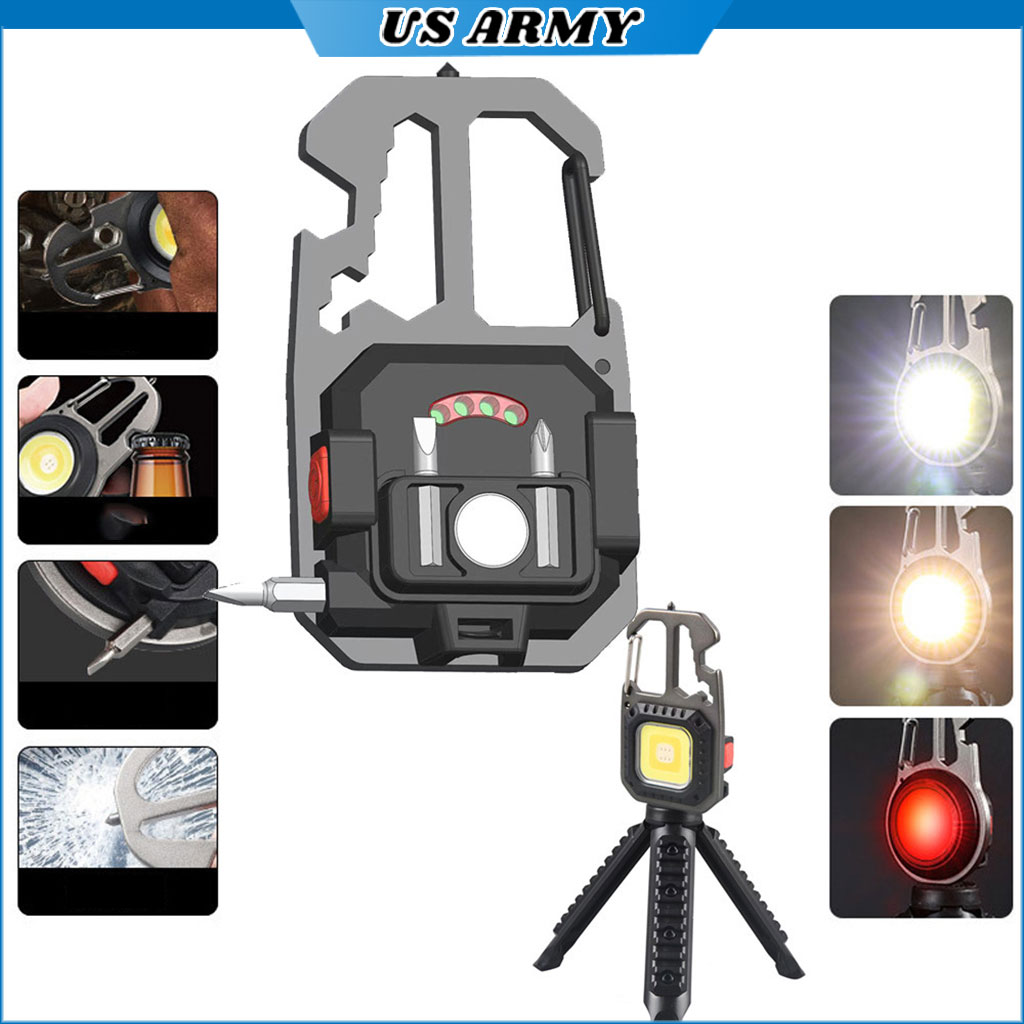 Đèn LED Mini Móc Khóa Siêu Sáng Tiện Dụng US ARMY,  Đèn Pin COB Dã Ngoại Thường Ngày, Sạc TYPE-C Tiện Dụng Dung Lượng PIN 500mAh  Full Hộp Sạc- HÀNG CHÍNH HÃNG