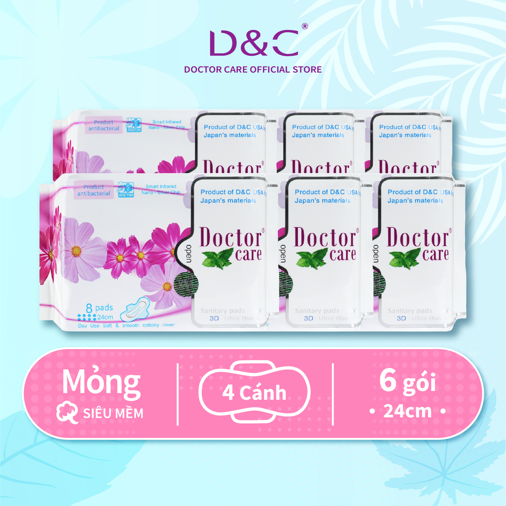 Combo 6 Băng vệ sinh thảo dược Doctor Care, BVS ban ngày 24cm siêu khô thoáng cả ngày dài