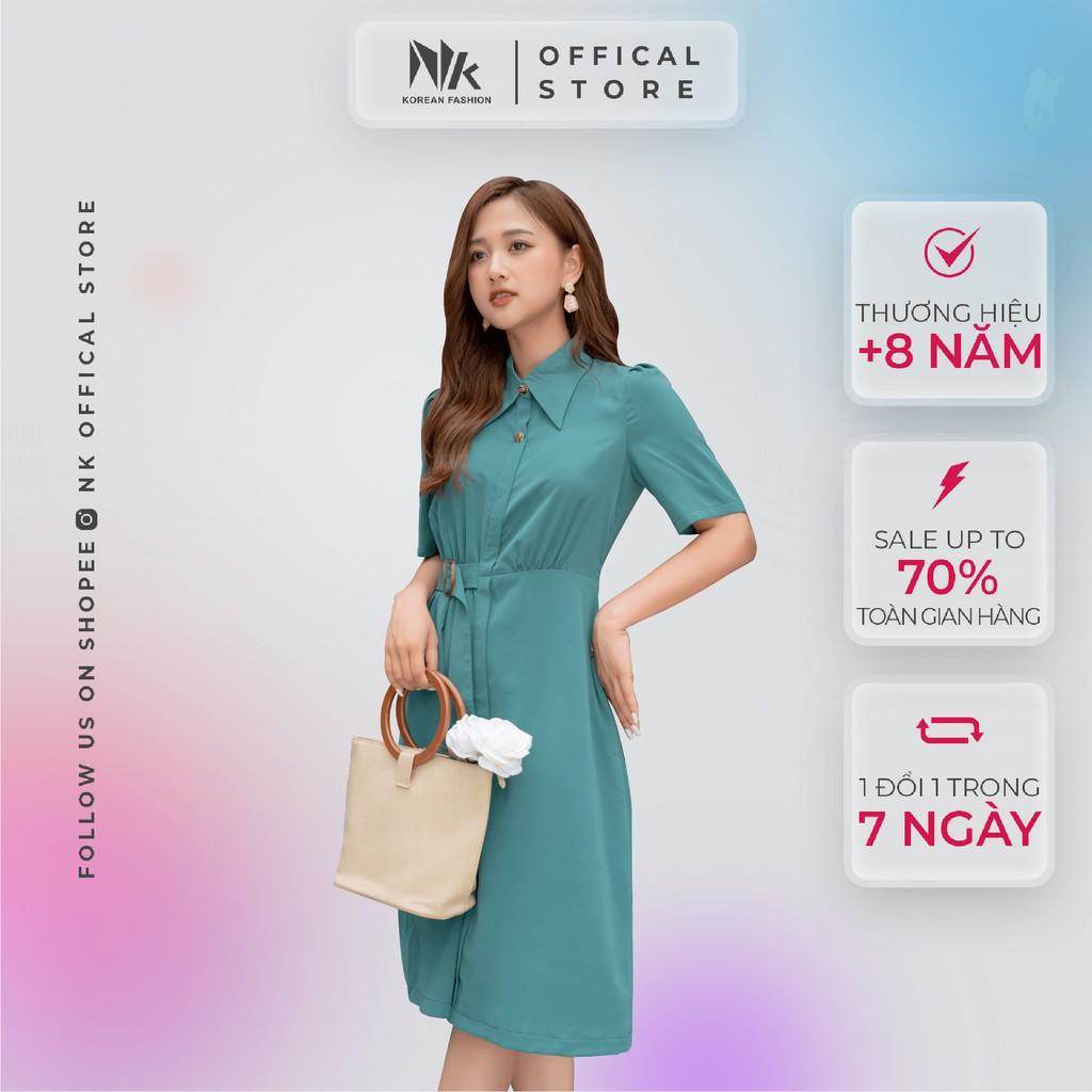 Váy Thiết Kế Công Sở NK Fashion Cổ Đức Tay Lỡ Kèm Đai Eo, Vải Nhập Hàn Cao Cấp NKDV2104004