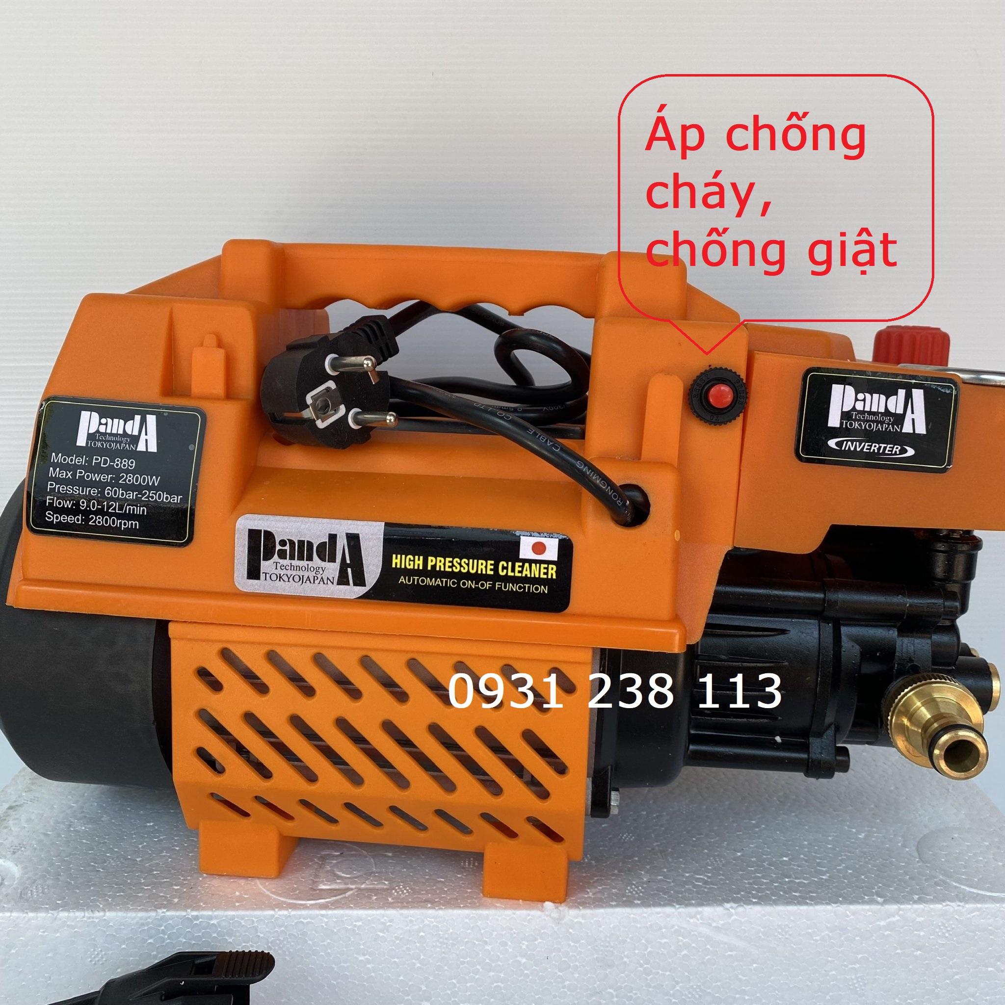 Máy rửa xe gia đình công suất mạnh  PANDA PD-889-Chính Hãng, may rua xe mi ni, vòi bơm áp lực cao, ống bơm nước 15m, loại dẻo, chống soắn, chống gấp  máy nặng và khỏe