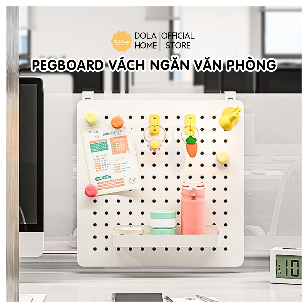 Bảng lỗ Pegboard kim lọai Dola Home móc vách ngăn văn phòng làm việc, móc cửa sổ KHÔNG khoan tường