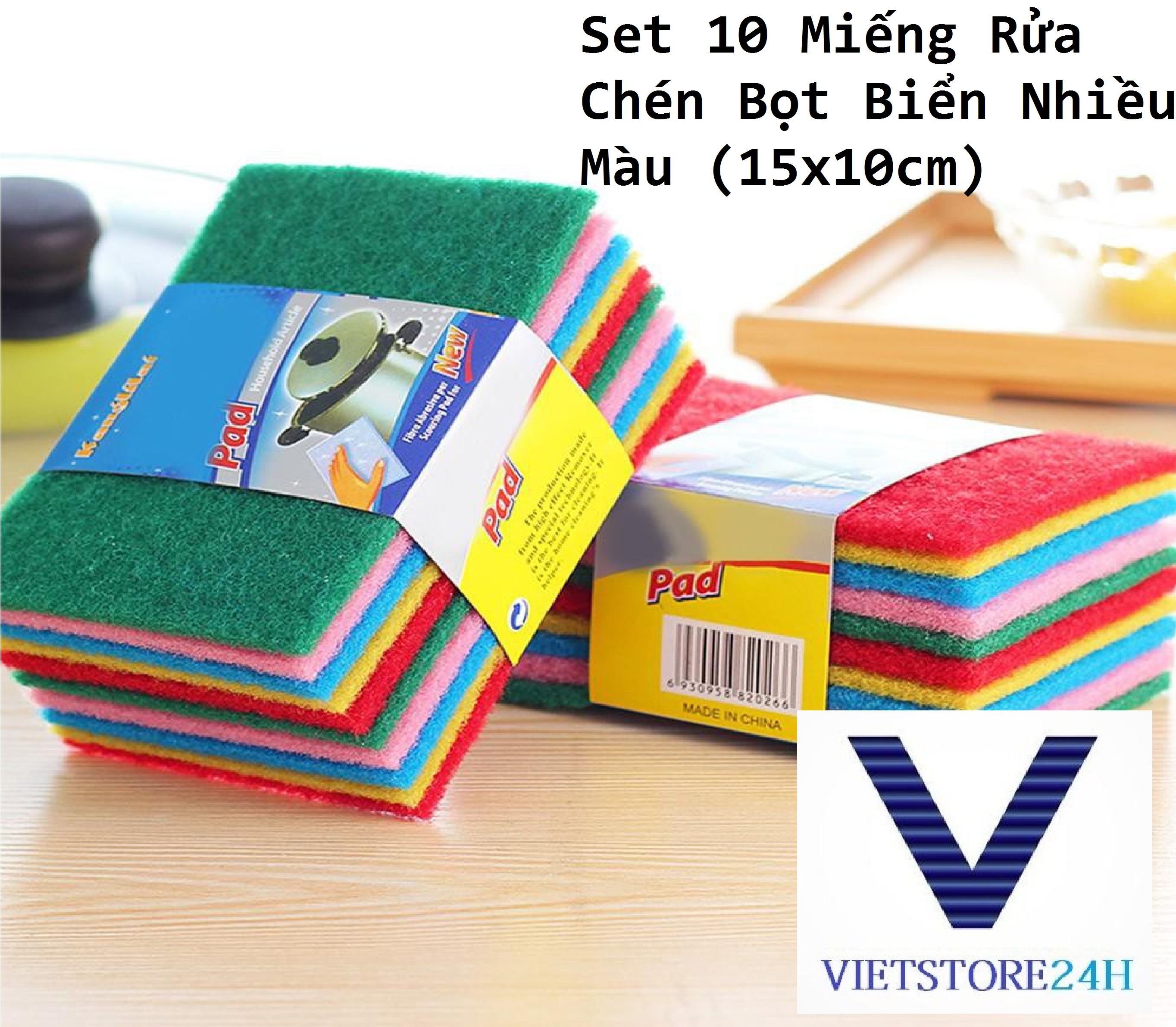 Set 10 miếng rửa chén bọt biển nhiều màu (15x10cm) VT