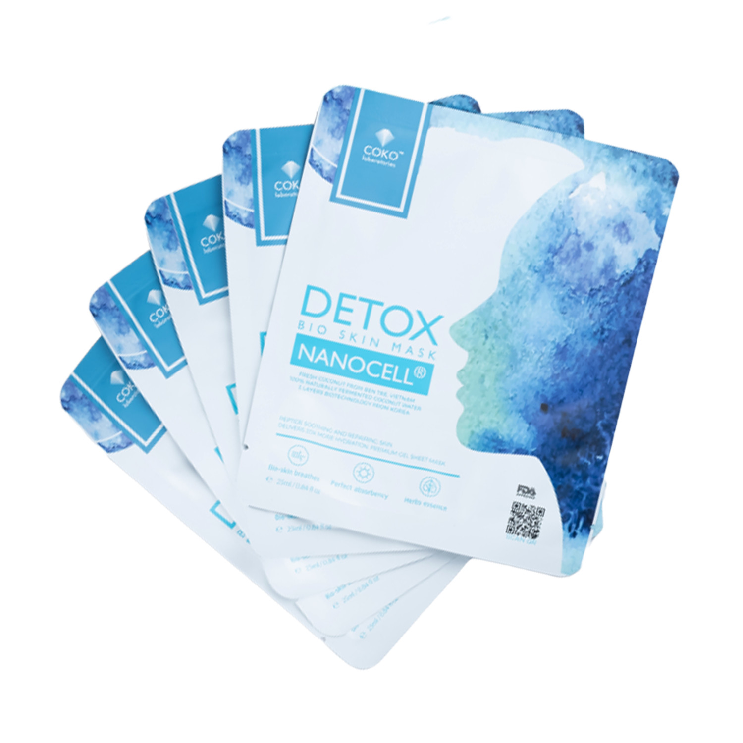 Combo 4 Mặt Nạ Da Sinh Học Tế Bào Gốc COKO Detox Bio Skin Nanocell Mask Lên Men Từ 100% Nước Dừa Tươi Tự Nhiên Giúp Phục Hồi Và Làm Dịu Da Bị Tổn Thương Cho Làn Da Sáng Mịn, Đàn Hồi Dẻo Dai – Hàng Chính Hãng