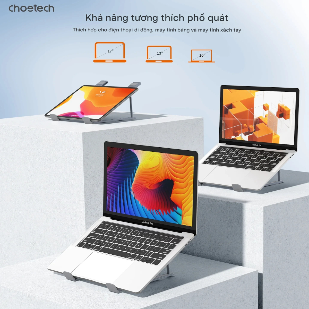 Giá đỡ laptop tản nhiệt gấp gọn Choetech H055 cho máy từ 9' đến 17' inch - Hàng chính hãng