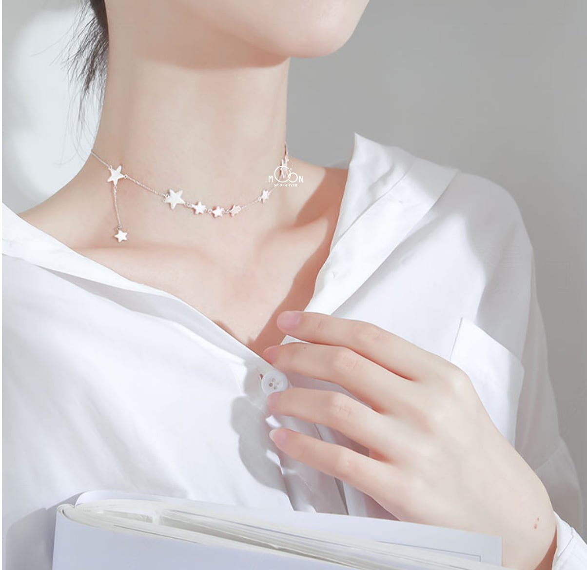 Choker bạc chuỗi ngôi sao cá tính