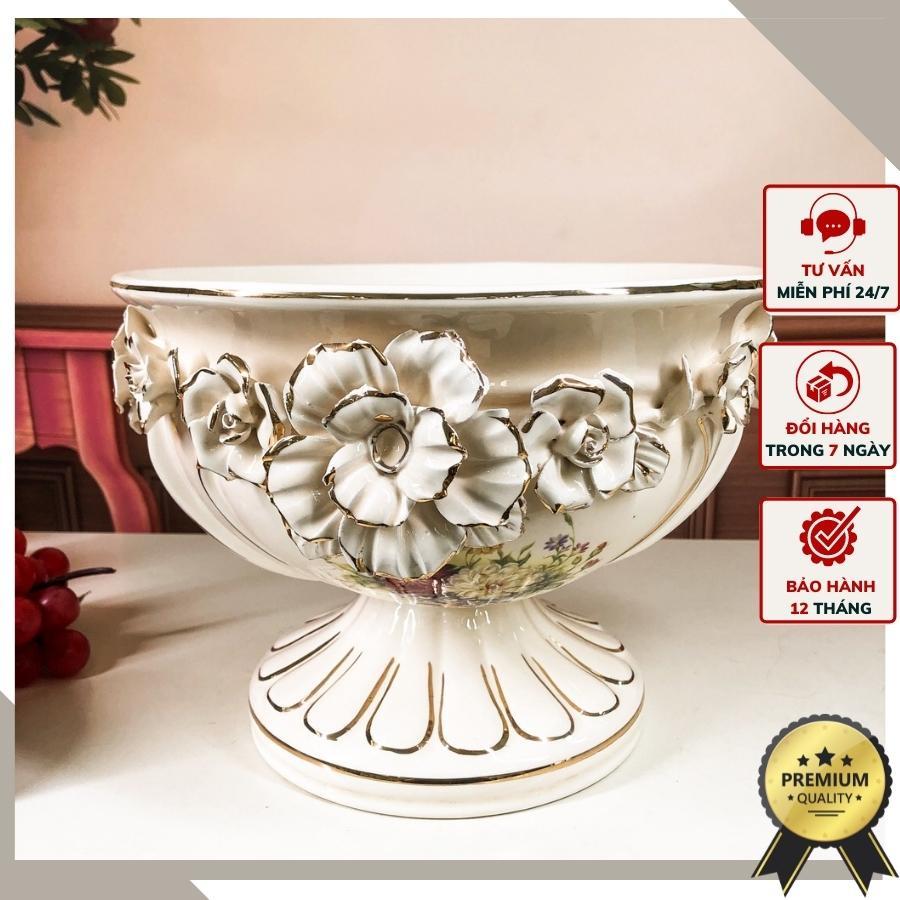 Đĩa quả Tròn Đế Vẽ Vàng Tân Cổ Điển Sang Trọng Cbsale-DQ11