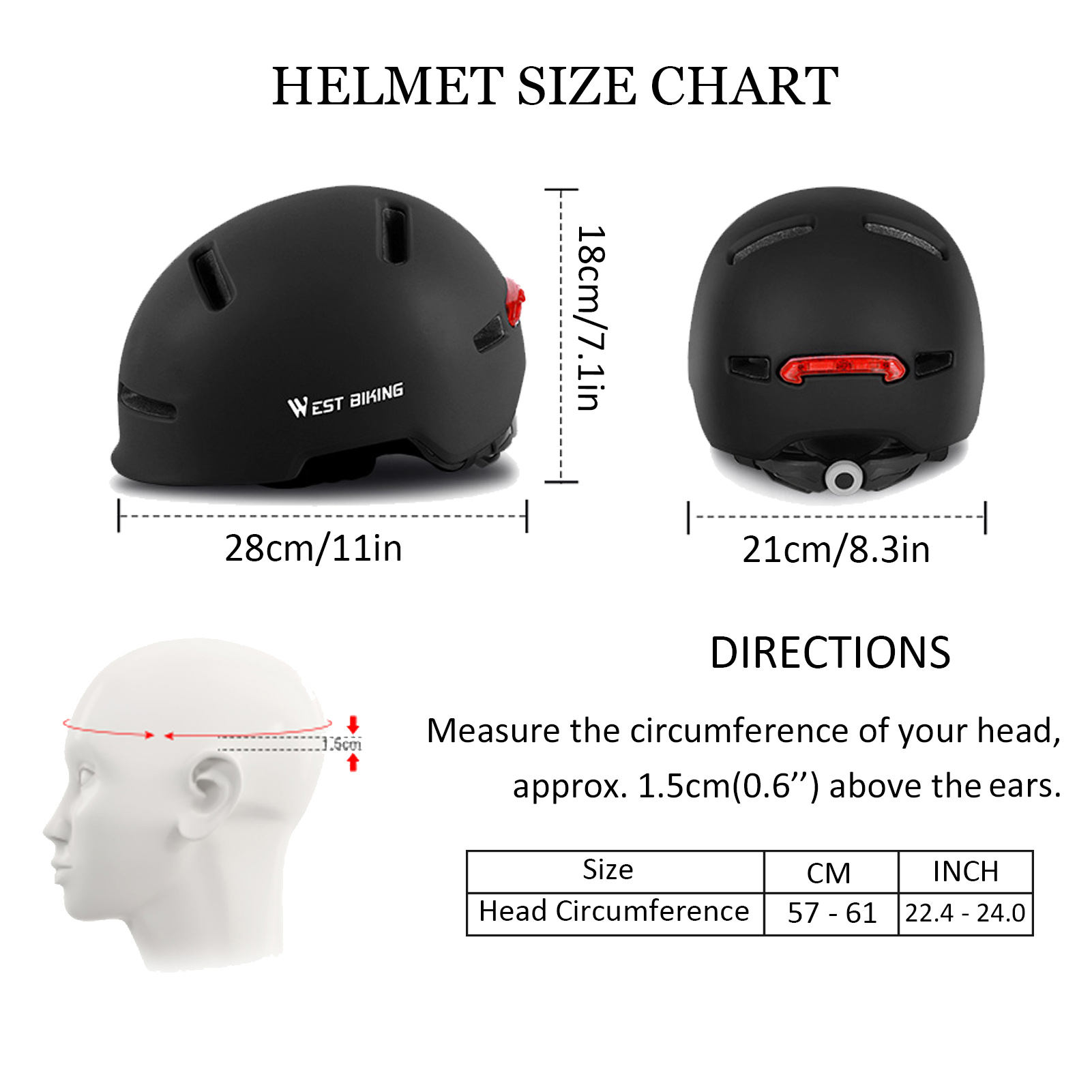 Mũ bảo hiểm đi xe đạp nam nữ WEST BIKING có thể điều chỉnh với đèn chiếu hậu độ bền cao, chống sốc tót