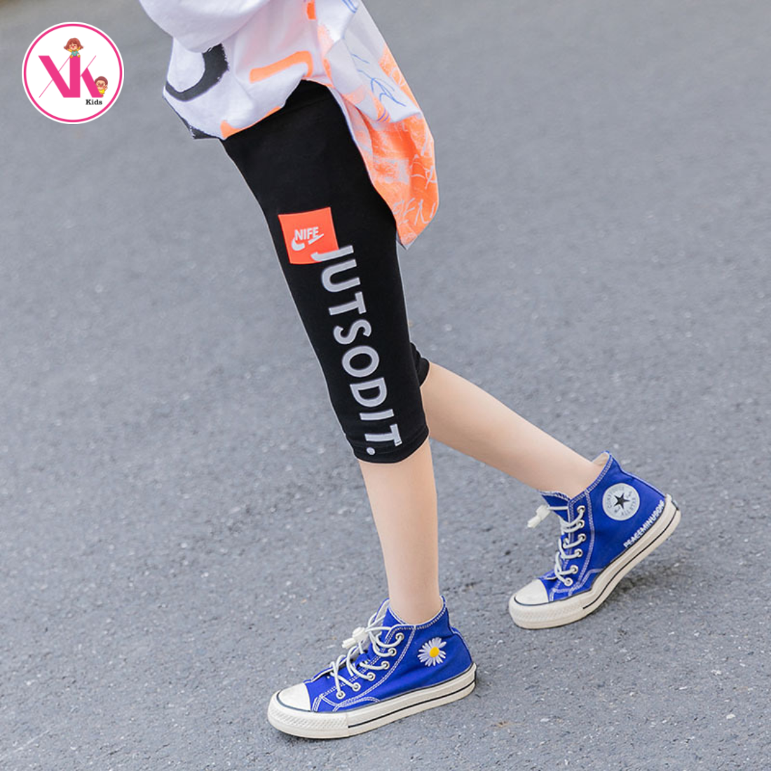 Quần legging bé gái chất cotton cao cấp màu đen QBG006C