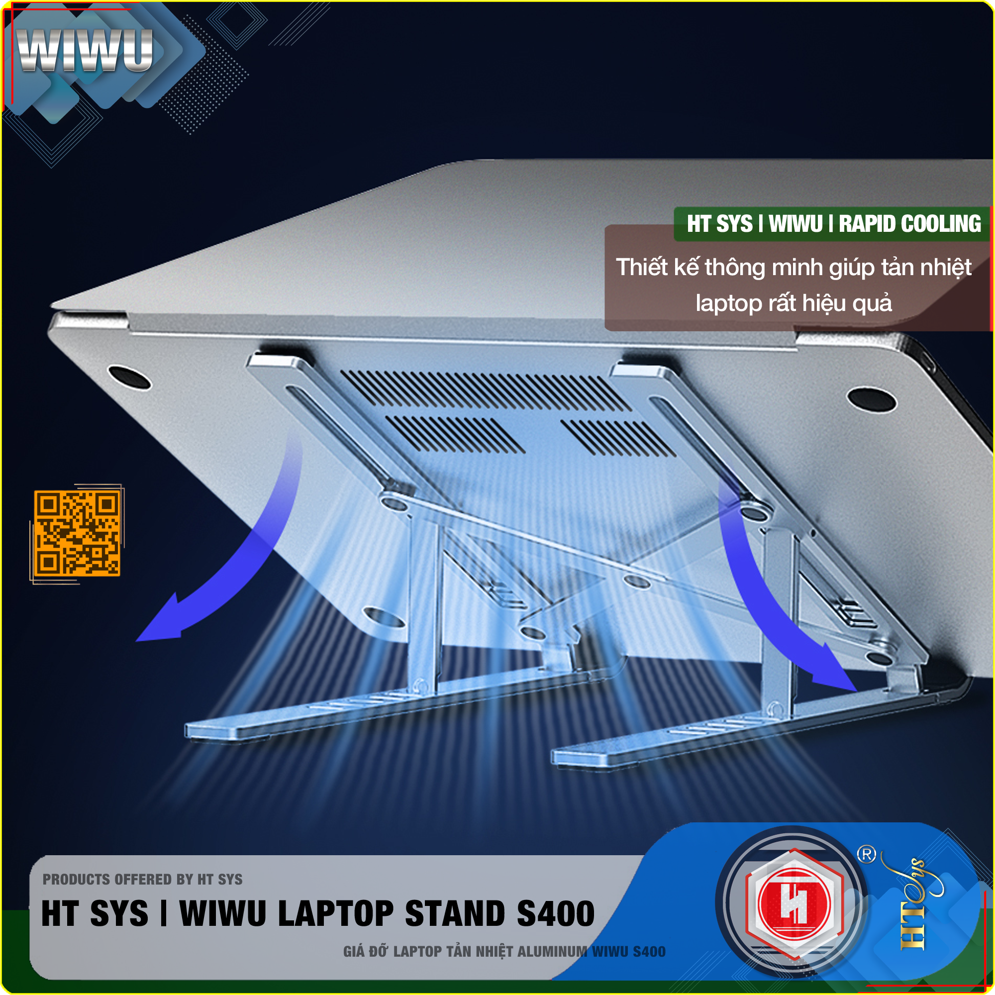 Giá đỡ laptop gấp gọn HT SYS wiwu LAPTOP stand S400-Hợp kim nhôm cao cấp-Đế tản nhiệt laptop, macbook, máy tính xách tay-06 Chế độ điều chỉnh góc độ-Hỗ trợ máy 13 inch đến 15,6 inch và tất cả máy tính bảng-[Hàng Nhập Khẩu]