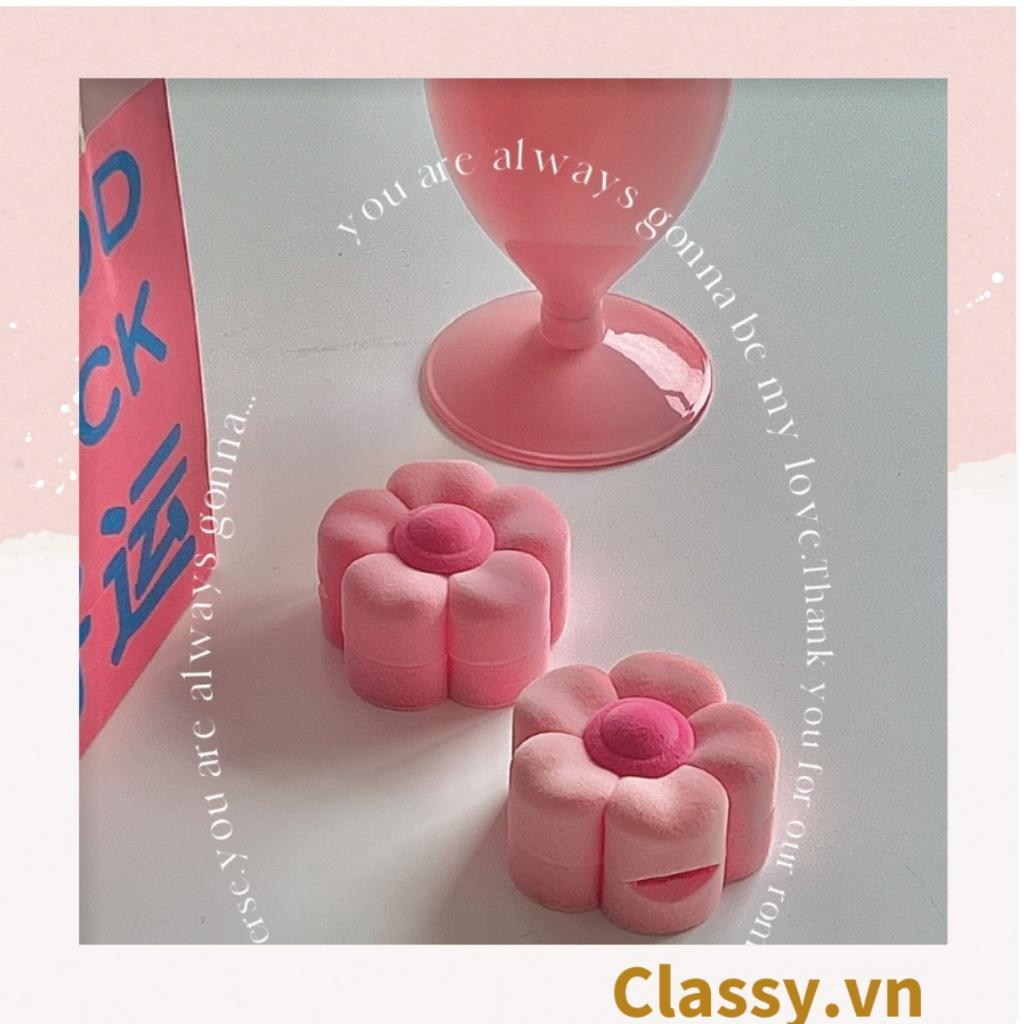 Hộp đựng nhẫn, đựng khuyên tai Classy hình bông đào màu hồng Q1591