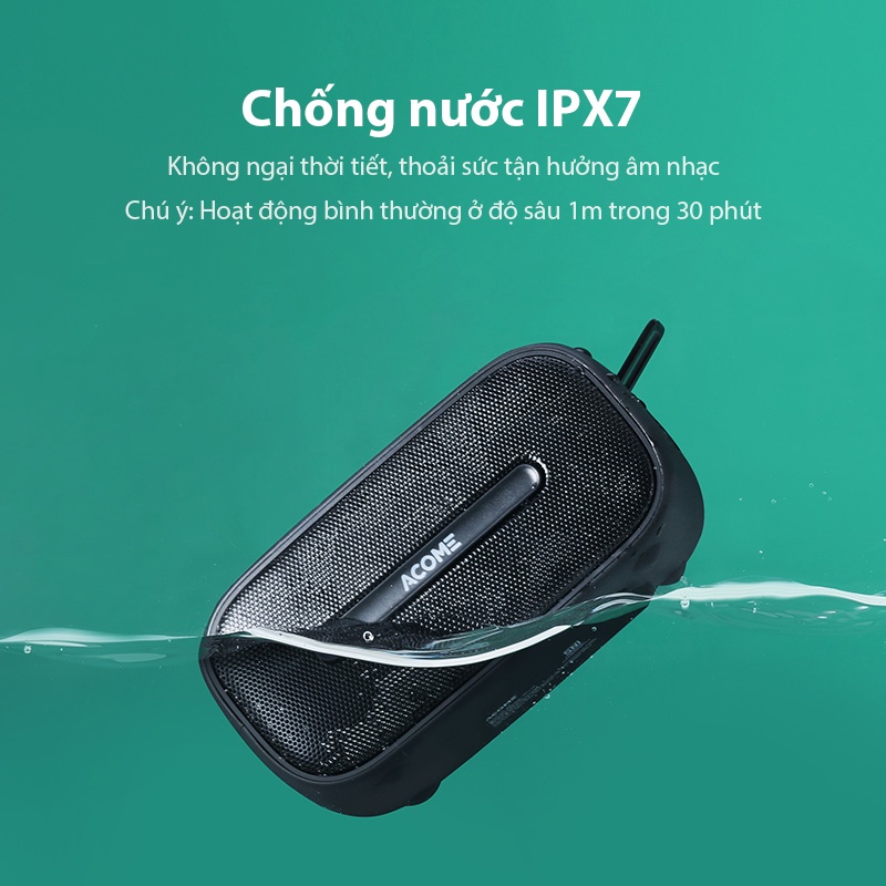 [ Chống Nước IPX7 ] Loa Bluetooth Mini ACOME, Công Suất 5W, Thiết Kế Nhỏ Gọn, Âm Thanh Chất Lượng Cao, Bass Cực Đã - Hàng Chính Hãng