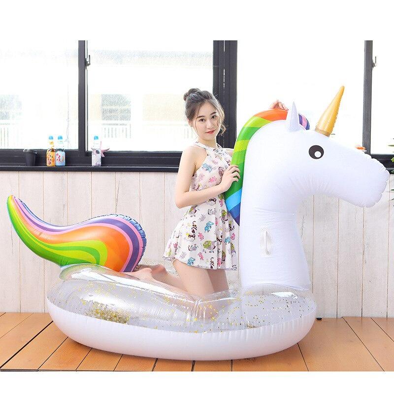 Sequined Con Kỳ Lân Khổng Lồ Bể Bơi Nổi Vòng Bơi Nệm Hơi Bể Bơi Vòng Tròn Bể Bơi Nổi Trên Mặt Nước Đồ Chơi