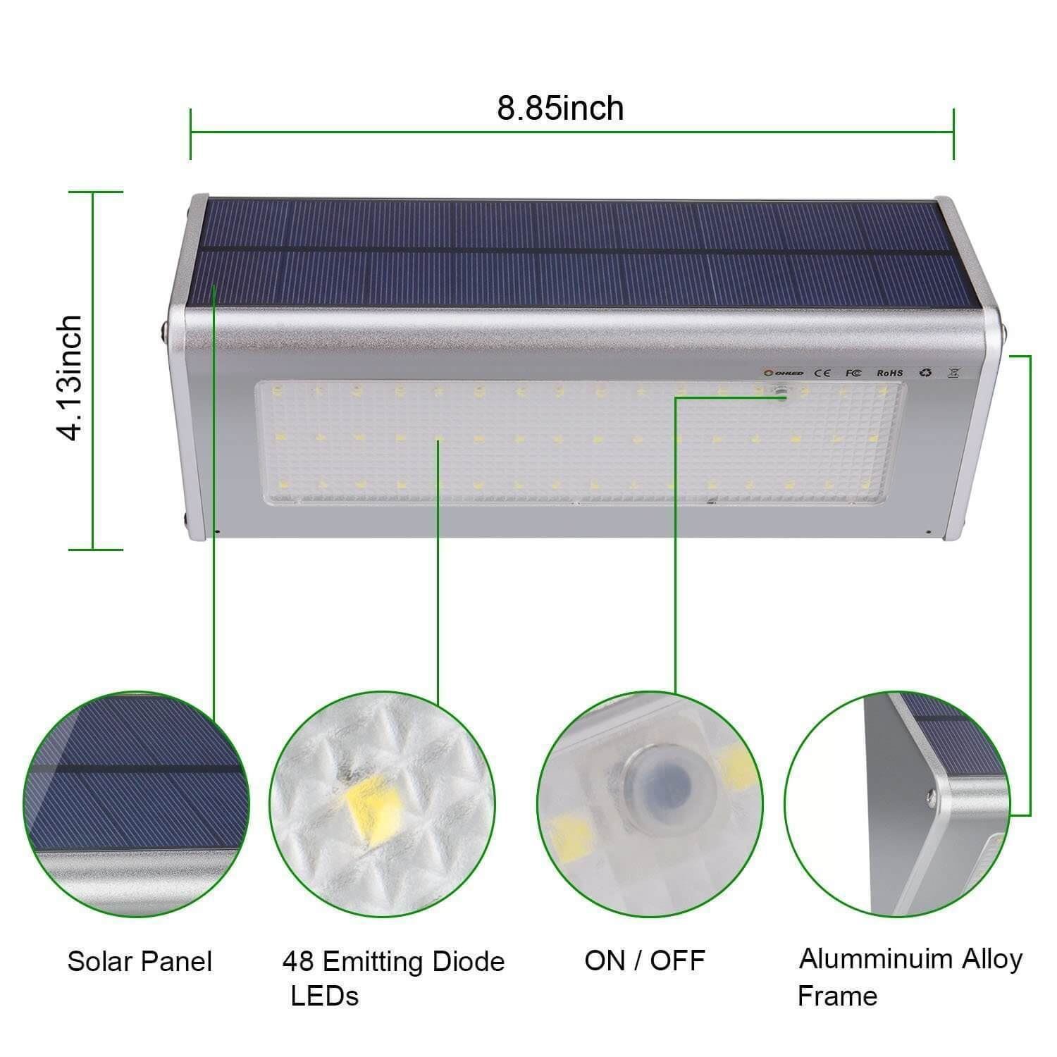 Đèn năng lượng mặt trời Solar light 4 chế độ sáng cảm ứng chuyển động, vỏ nhôm pin phosphate sắt 4500mAh, ánh sáng trắng