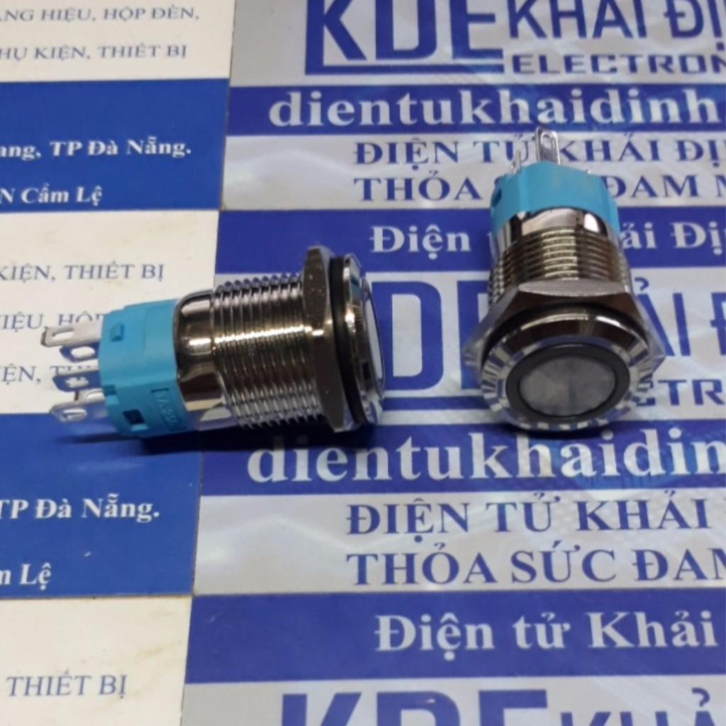 nút nhấn inox chống nước, dạng tròn khoét lỗ 16mm, nút nhấn đề, nhấn nhả GQ16 đầu phẳng led vòng tròn 12-24V kde4670