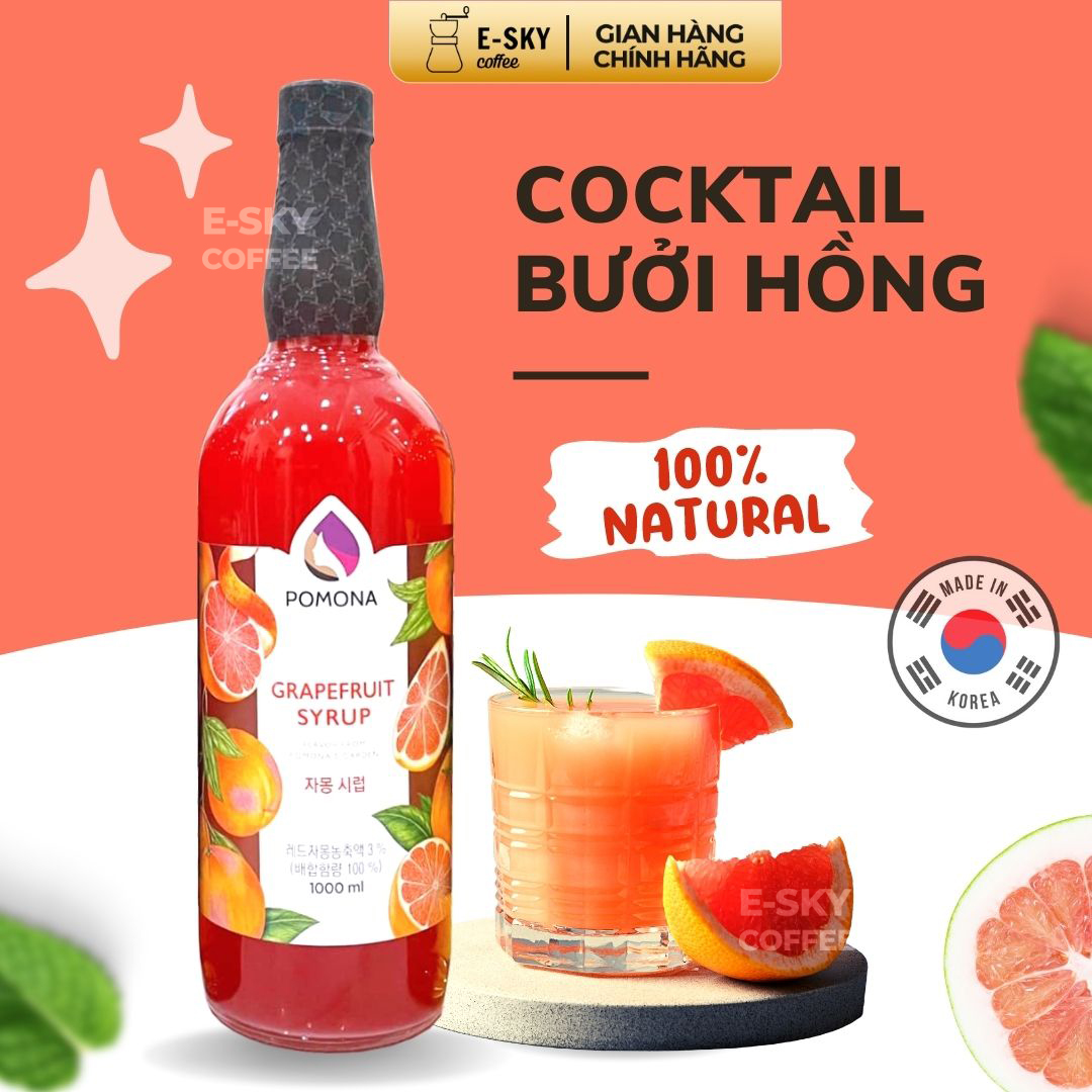 Siro Bưởi Hồng Pomona Grape Fruit Syrup Nguyên Liệu Pha Chế Hàn Quốc Chai Thủy Tinh 1 Lít