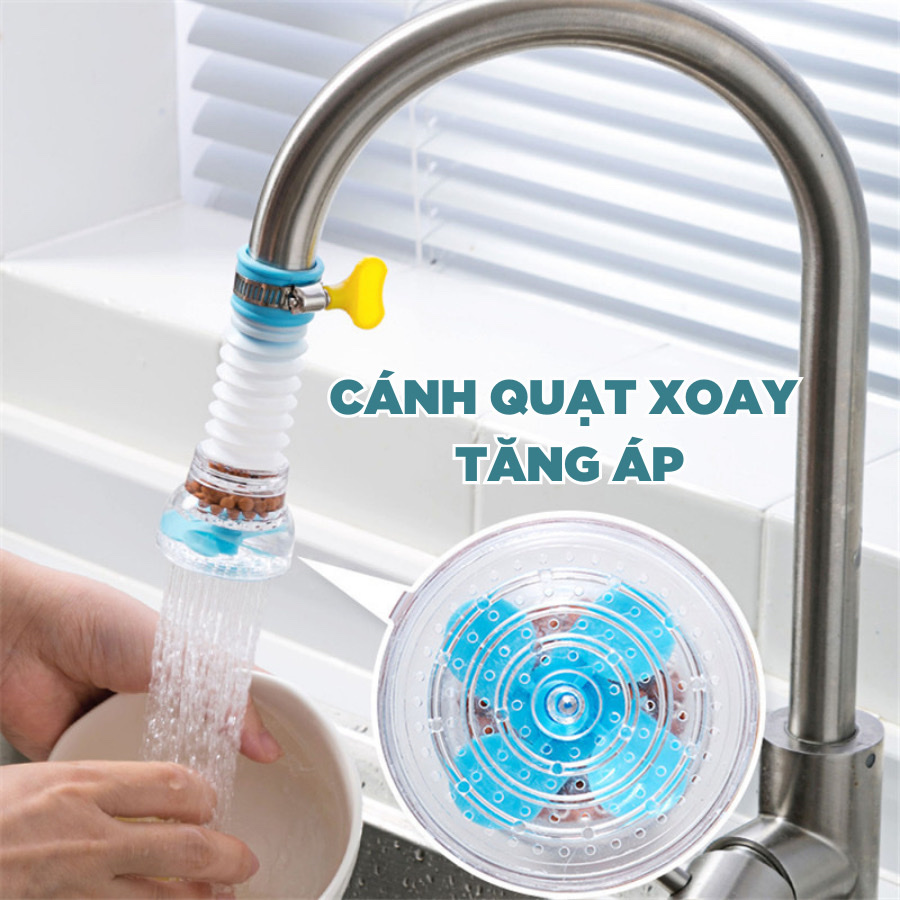 Vòi tăng áp suất cho bồn rửa chén ,đầu vòi nối rửa bát tăng áp có thể điều chỉnh xoay 360 độ , có than hoạt tính phù hợp với tất cả các vòi