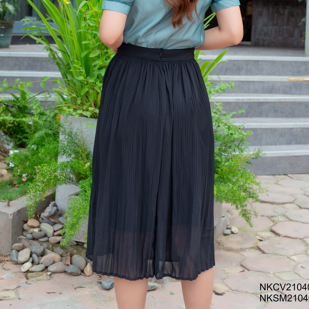 Chân Váy Nữ Công Sở UK Fashion Xếp Ly Dáng Xoè Cạp Chun Đứng, Chất Chiffon Hai Lớp Mềm Mịn, Nhẹ Nhàng NKCV2104017