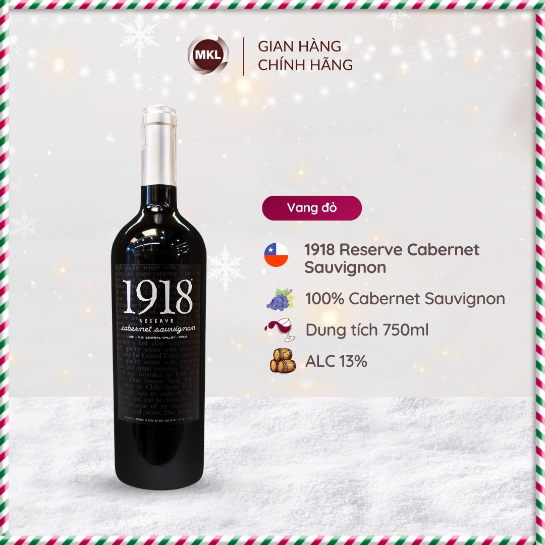 Rượu vang đỏ Chile 1918 Reserve Cabernet Sauvignon 750ml 14.5% - Hàng chính hãng