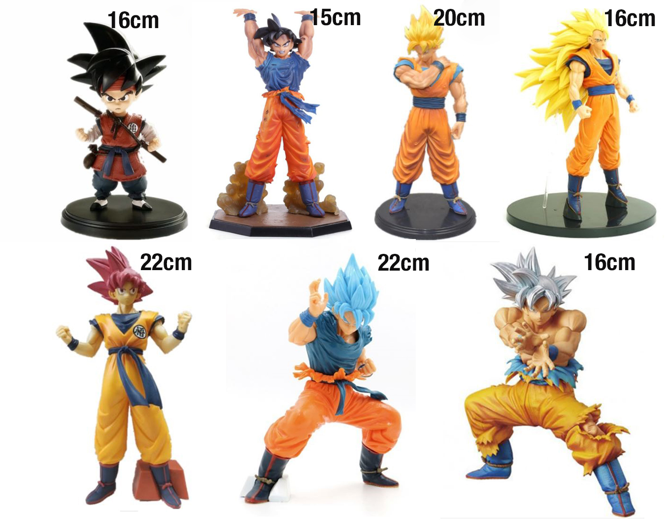 Mô Hình Dragon Ball | Mô Hình Songoku 7 Trạng Thái Từ Bé Đến Lớn | Có Hộp Đựng Đầy Đủ | Cao Từ 15cm Đến 22cm