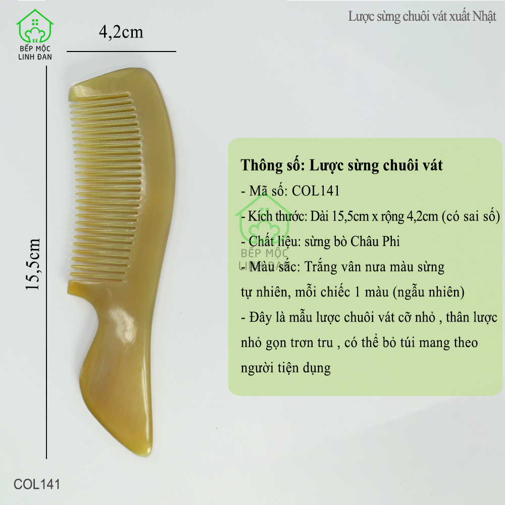 Lược Sừng Xuất Nhật Chuôi Vát Cỡ Nhỏ (Size: M-16cm) Tiện Dụng Bỏ Túi [COL141]