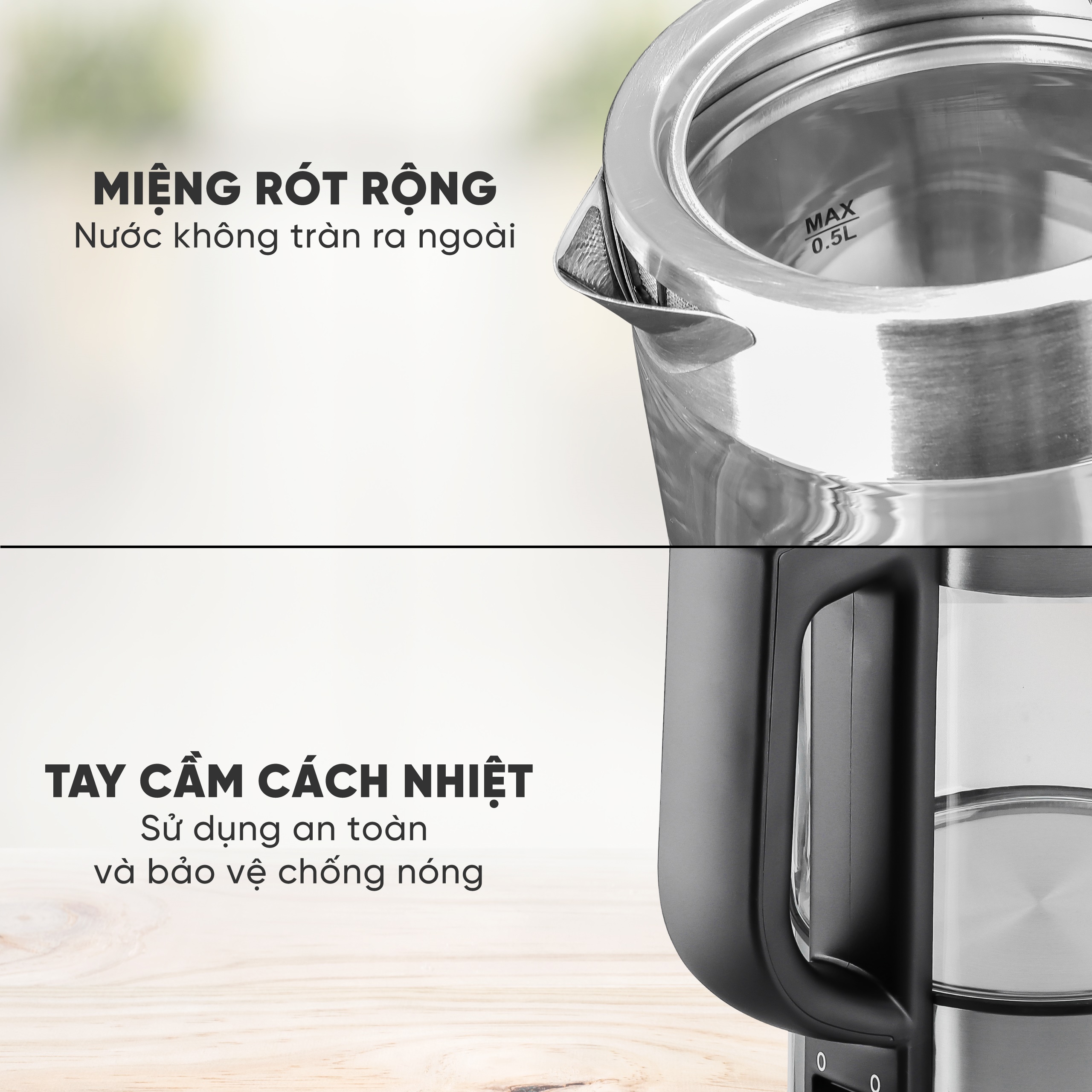 Ấm Siêu Tốc Thuỷ Tinh Cao Cấp Mini Lebenlang 500ml LBL2809 Siêu Đẹp, Đun Siêu Nhanh - Hàng Chính Hãng