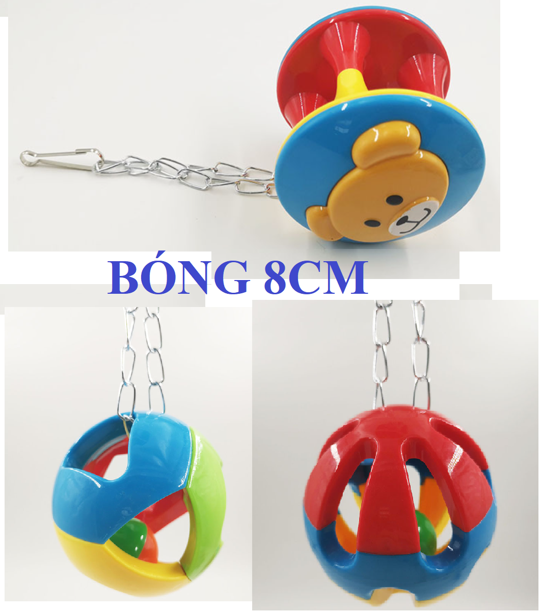 1 QUẢ BÓNG ĐỒ CHƠI SIZE TO 8CM (NGẪU NHIÊN) DÀNH CHO SUN, XÍCH, XÁM, NGỰC HỒNG, LORY, COCKATOO, MACAW XẢ STR. ESS, GIÚP VẸT THÔNG MINH HƠN