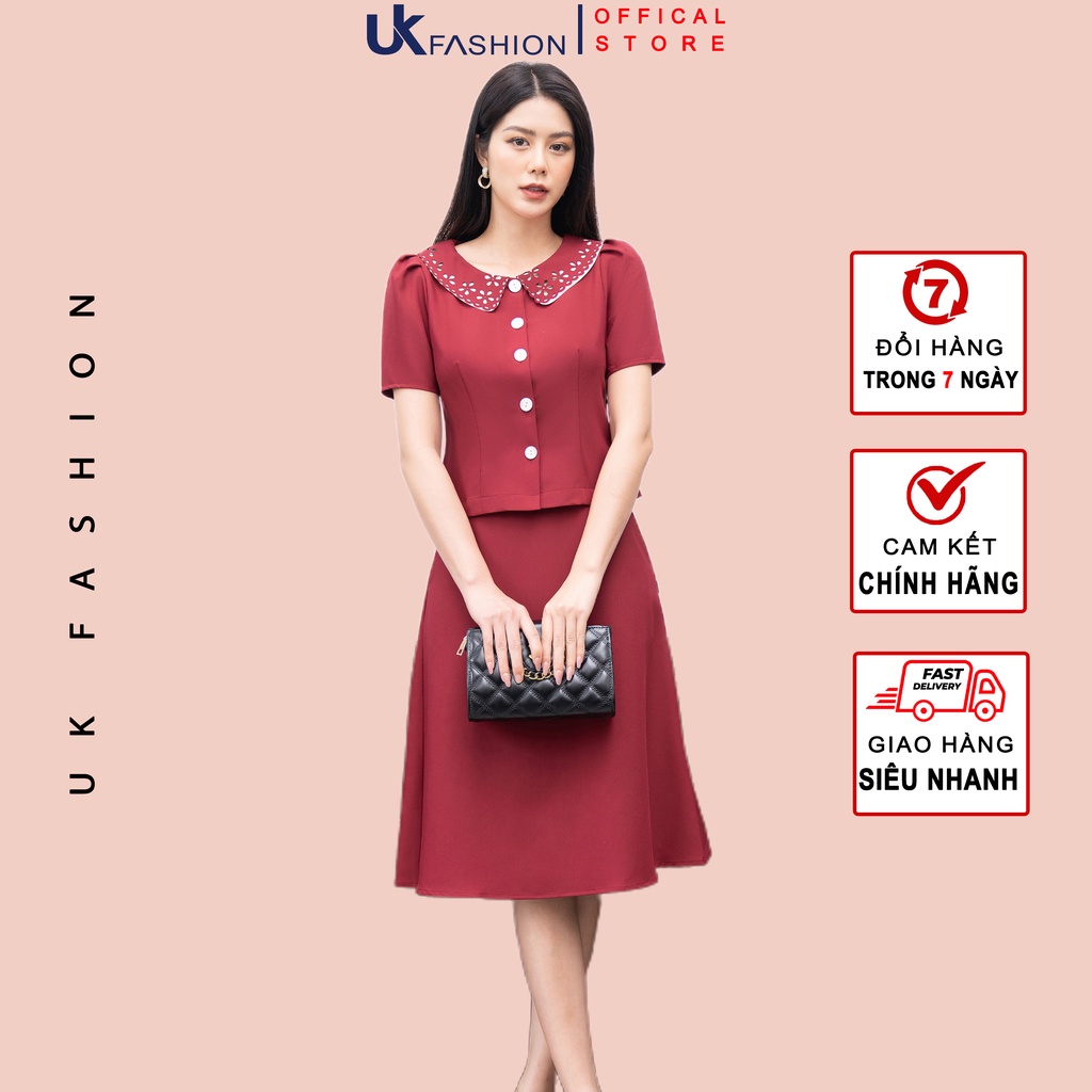 Set Áo Váy Nữ UK Fashion Thiết Kế Cổ Laze Kết Hợp Chân Xòe Chất Vải Nhập Hàn NKBD2203009