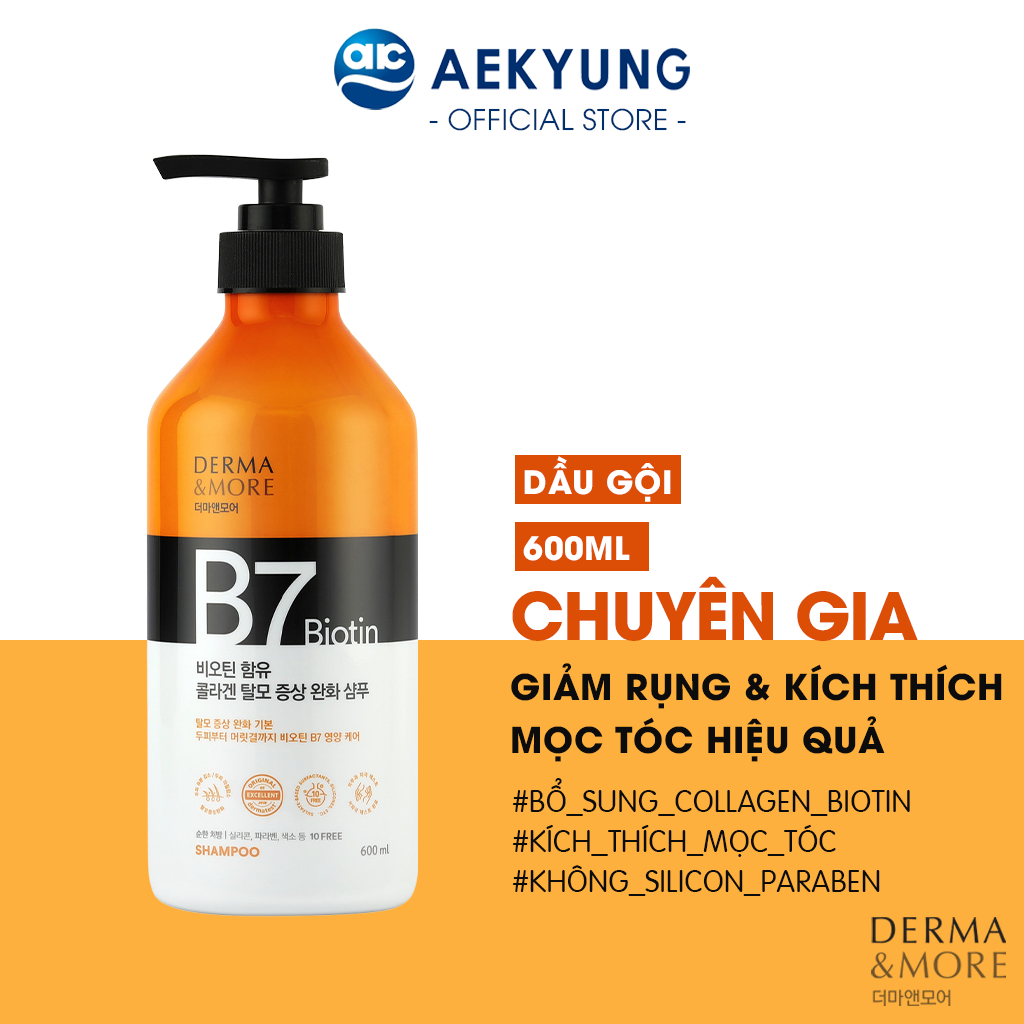 Dầu Gội Kích Mọc Tóc B7 Biotin Derma &amp; More Giảm Rụng Tóc, Dưỡng Tóc Nhanh Dài, Suôn Mượt Và Chắc Khoẻ 600ml