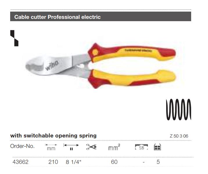 Bộ Kìm cắt cáp Wiha 43662 và Kìm cắt cộng lực Wiha 38191 cách điện 1000V.