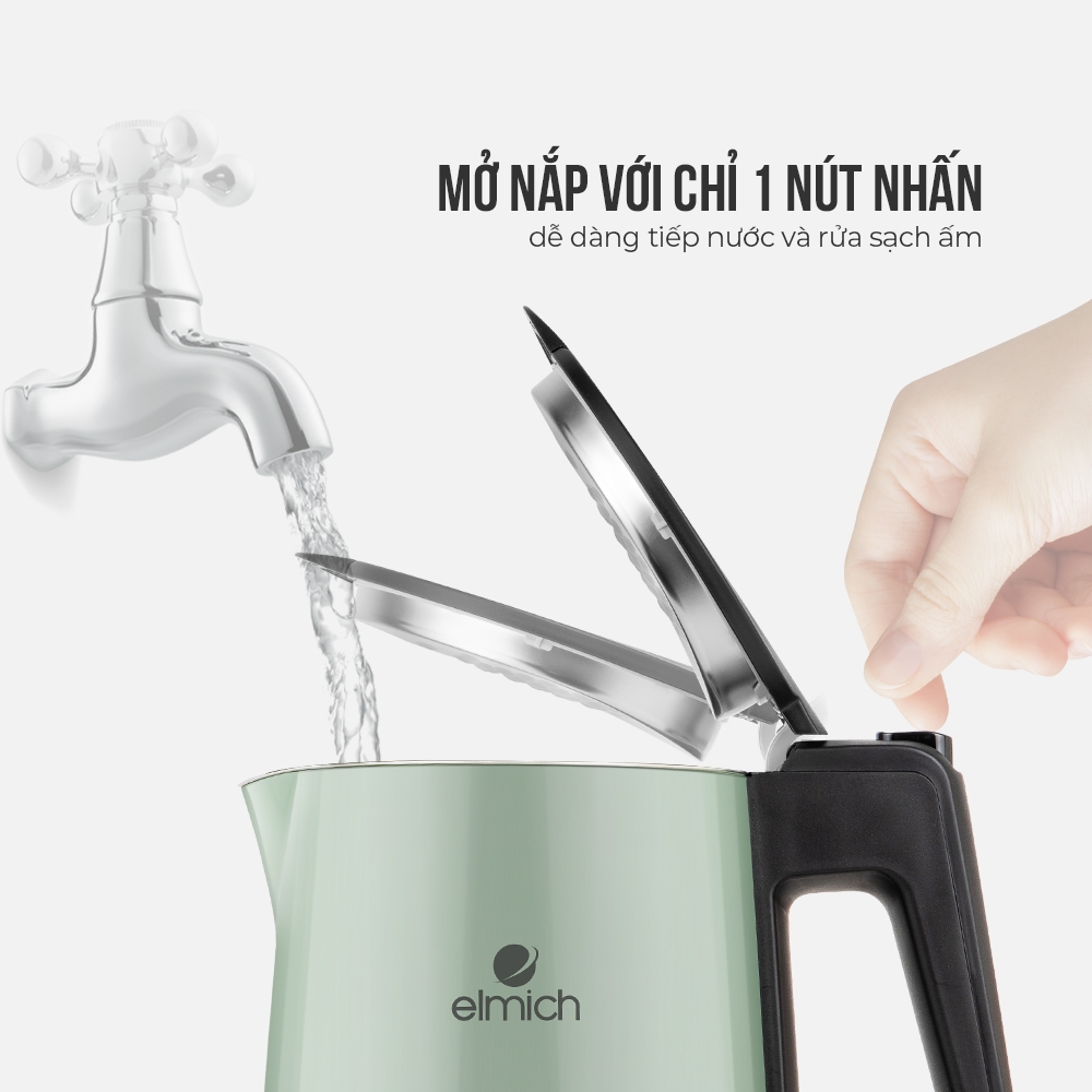 Ấm Siêu Tốc Đun Nước ELMICH 1.7L Bình Đun Nước Siêu Tốc Hiển Thị Nhiệt Độ EL3856G Hàng Chính Hãng